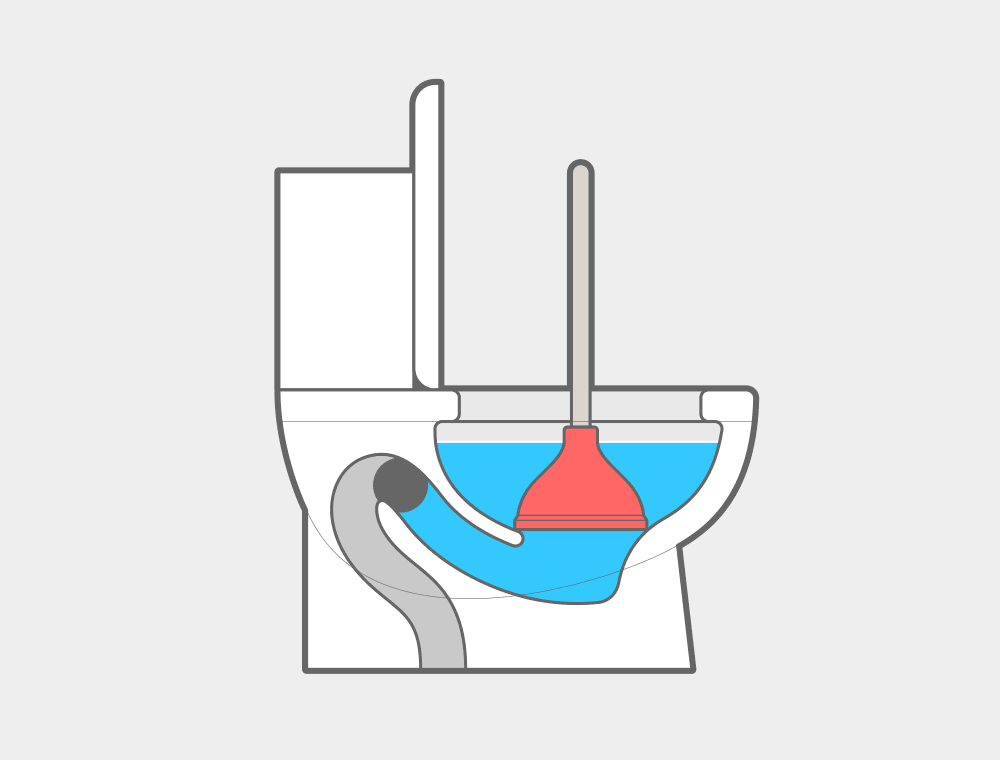 Test the plunger for a good seal to the toilet bowl drain by depressing the plunger and feeling resistance