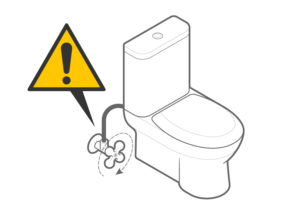Find the toilet water shut-off valve. Usually it is to the left of the toilet. Turn the handle on the shut-off valve clockwise to turn it off.