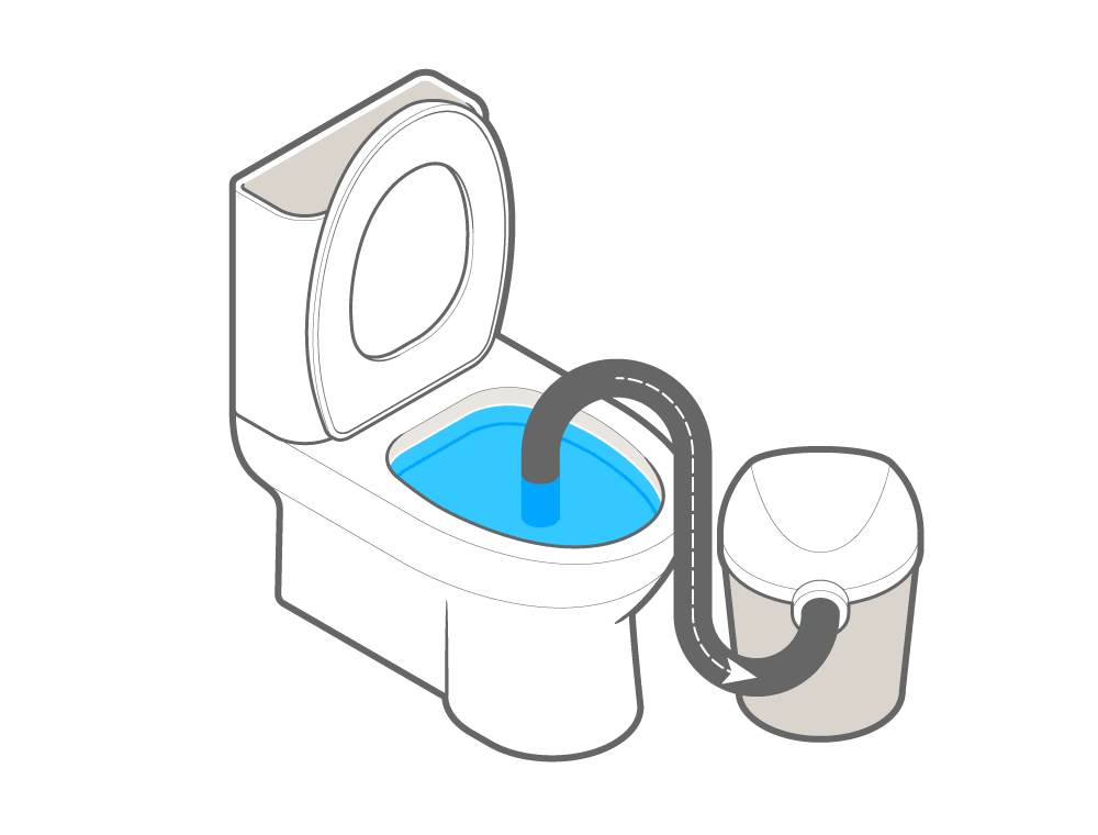 Empty the toilet bowl with a bucket or a wet vacuum.